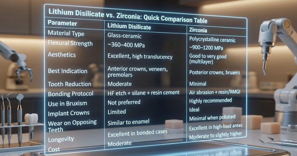 lithium disilicate vs zirconia comparison